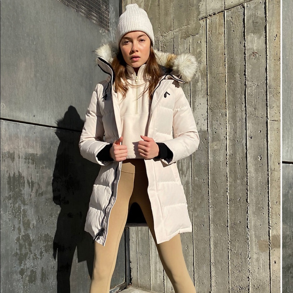Aritzia powder parka in matte pearl